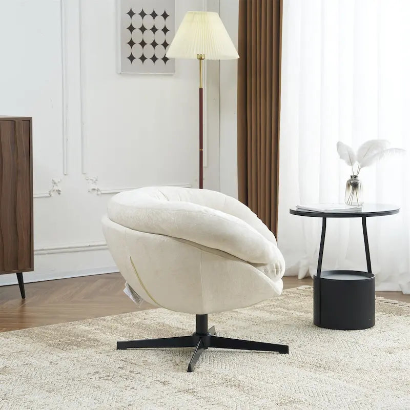 Fauteuil club/fauteuil d'appoint pivotant à 360° en chenille avec coussin amovible, fauteuil de bureau rond avec piètement en métal noir
