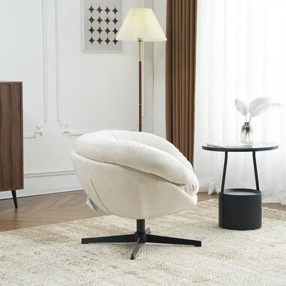 Fauteuil club/fauteuil d'appoint pivotant à 360° en chenille avec coussin amovible, fauteuil de bureau rond avec piètement en métal noir