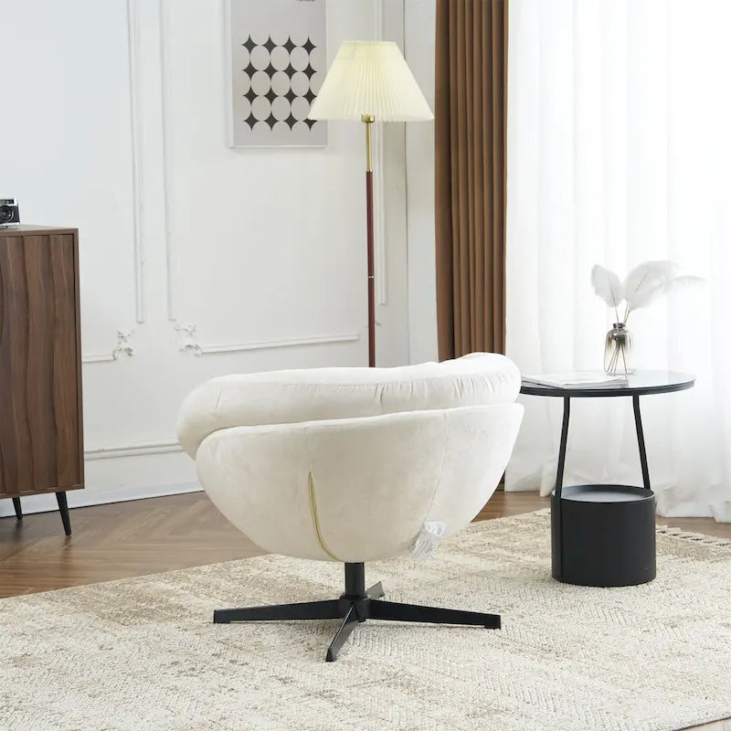Fauteuil club/fauteuil d'appoint pivotant à 360° en chenille avec coussin amovible, fauteuil de bureau rond avec piètement en métal noir
