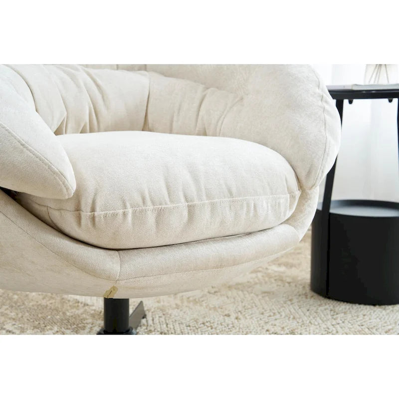 Fauteuil club/fauteuil d'appoint pivotant à 360° en chenille avec coussin amovible, fauteuil de bureau rond avec piètement en métal noir