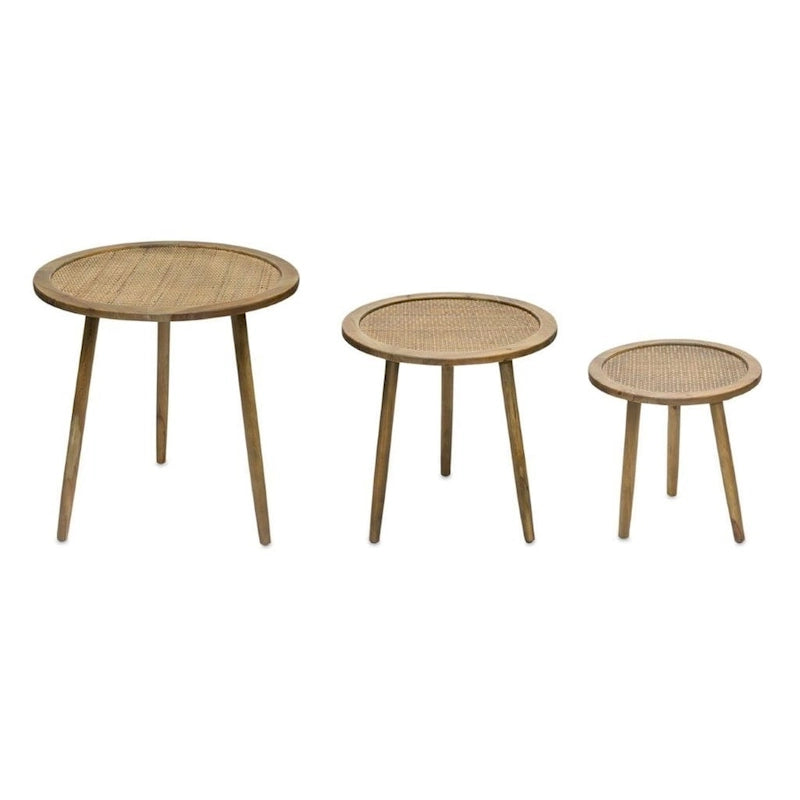 Ensemble de trois tables d'appoint rondes marron HomeRoots de 24 pouces (59 cm x 61 cm x 59 cm)