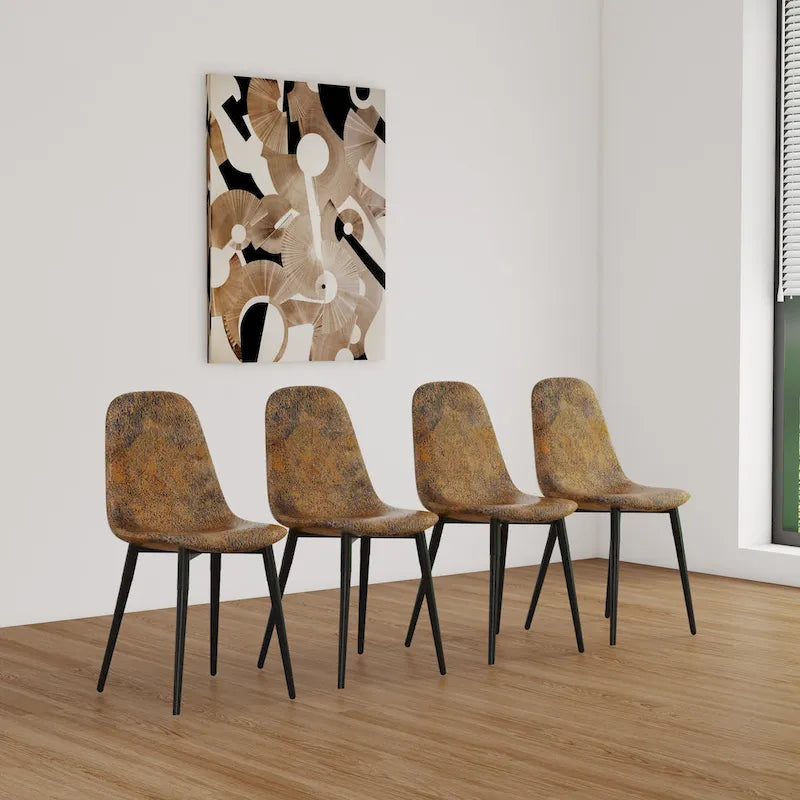 4 Dining Chairs with Spoon Shaped Seats and Black Metal Legs