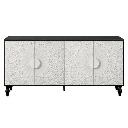 Lily Carved Flower Door Large Storage Sideboard Cabinet with Shelves by GDFStudio