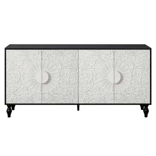 Lily Carved Flower Door Large Storage Sideboard Cabinet with Shelves by GDFStudio