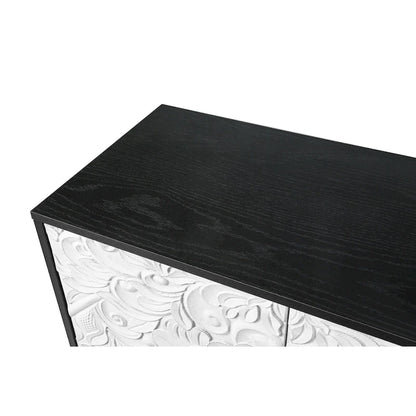 Buffet de rangement avec étagères et porte ornée d'un motif floral de lys, par GDFStudio