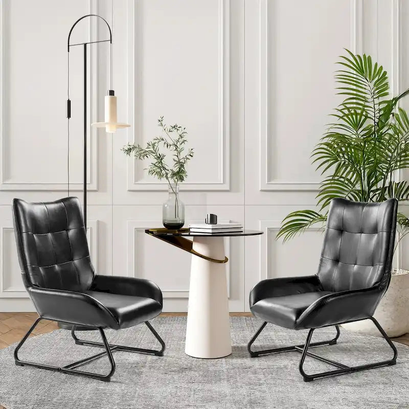 Glitzhome Set of 2 35.5H Leatherette Wingback Accent Chairs With Metal Legs