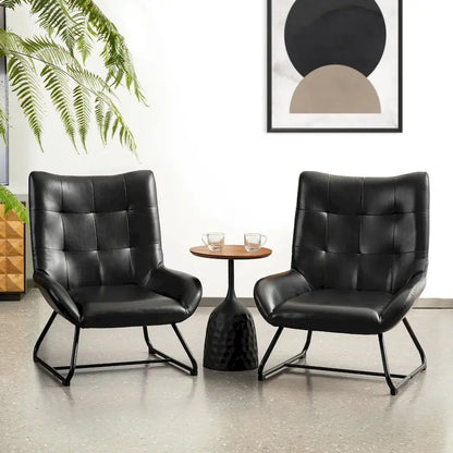 Ensemble de 2 fauteuils d'appoint Glitzhome à oreilles en similicuir de 35,5 po de hauteur avec pieds en métal