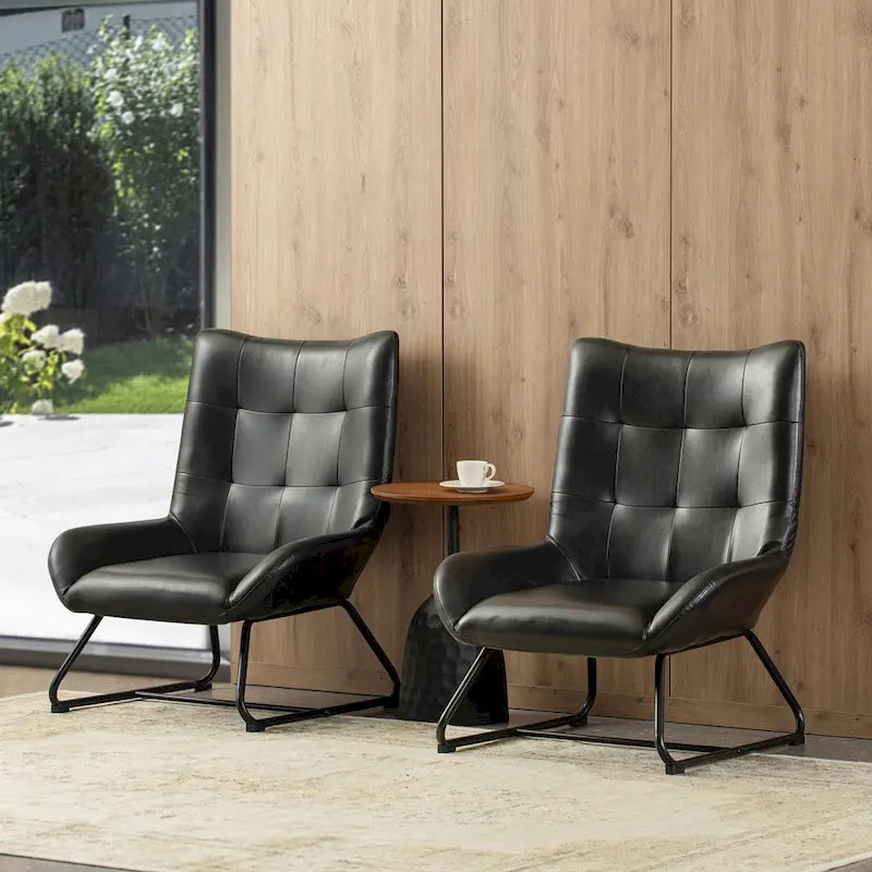 Ensemble de 2 fauteuils d'appoint Glitzhome à oreilles en similicuir de 35,5 po de hauteur avec pieds en métal