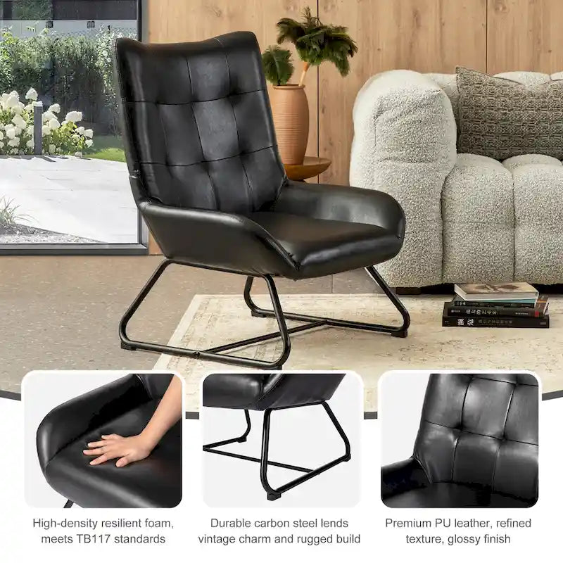Ensemble de 2 fauteuils d'appoint Glitzhome à oreilles en similicuir de 35,5 po de hauteur avec pieds en métal