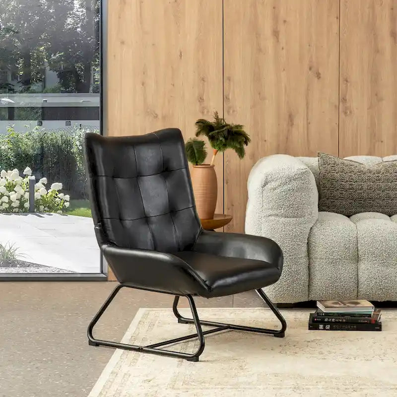 Ensemble de 2 fauteuils d'appoint Glitzhome à oreilles en similicuir de 35,5 po de hauteur avec pieds en métal