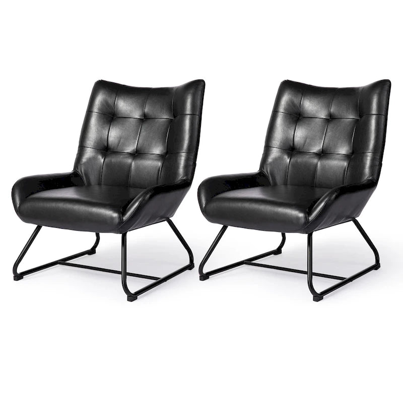 Ensemble de 2 fauteuils d'appoint Glitzhome à oreilles en similicuir de 35,5 po de hauteur avec pieds en métal