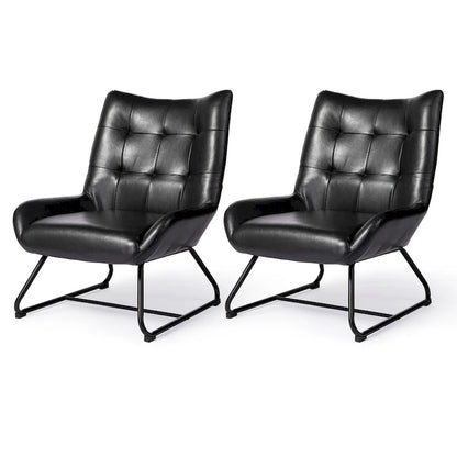 Ensemble de 2 fauteuils d'appoint Glitzhome à oreilles en similicuir de 35,5 po de hauteur avec pieds en métal