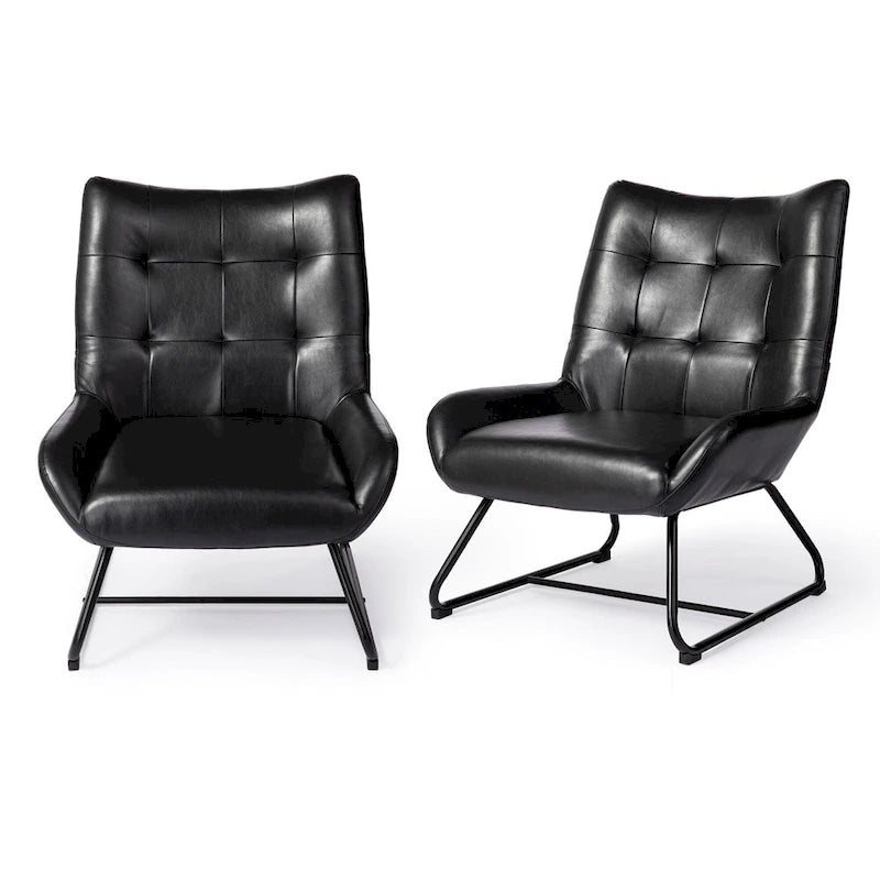 Ensemble de 2 fauteuils d'appoint Glitzhome à oreilles en similicuir de 35,5 po de hauteur avec pieds en métal