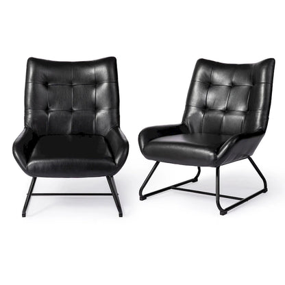 Ensemble de 2 fauteuils d'appoint Glitzhome à oreilles en similicuir de 35,5 po de hauteur avec pieds en métal