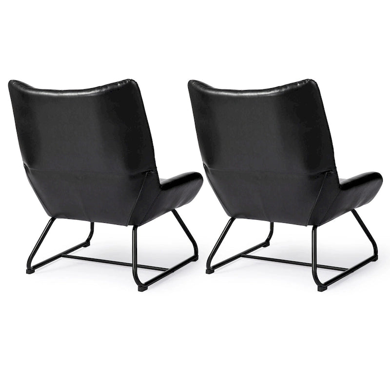Ensemble de 2 fauteuils d'appoint Glitzhome à oreilles en similicuir de 35,5 po de hauteur avec pieds en métal