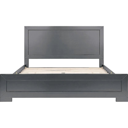 Cadre de lit queen en bois à panneaux incrustés gris HomeRoots