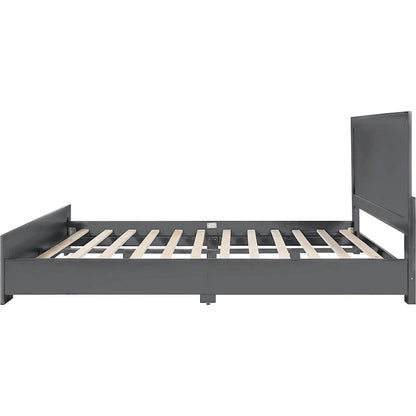 Cadre de lit queen en bois à panneaux incrustés gris HomeRoots