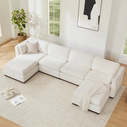 Canapé d'angle modulaire surdimensionné en forme de U Mia, revêtu de tissu et doté d'une base en bois améliorée