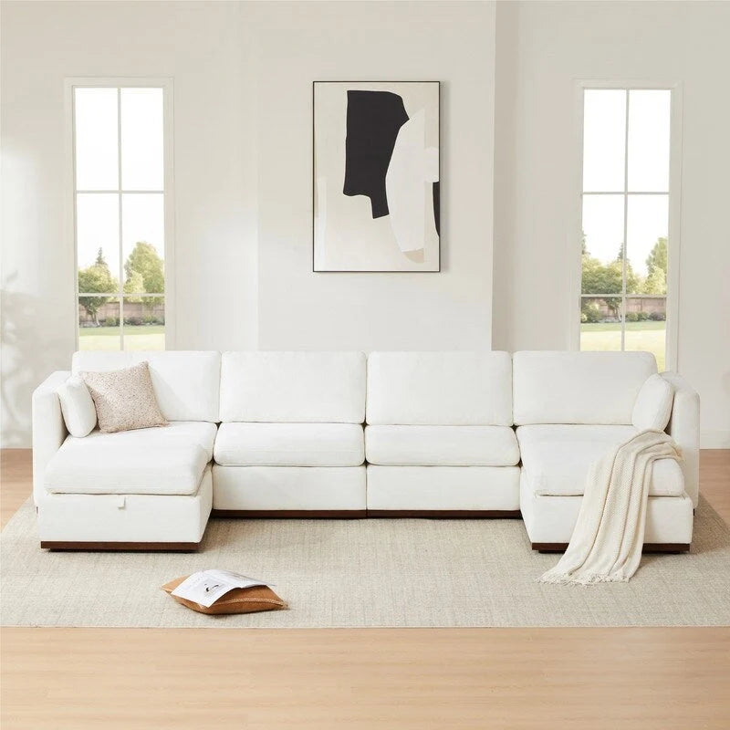 Canapé d'angle modulaire surdimensionné en forme de U Mia, revêtu de tissu et doté d'une base en bois améliorée