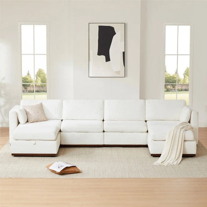 Canapé d'angle modulaire surdimensionné en forme de U Mia, revêtu de tissu et doté d'une base en bois améliorée