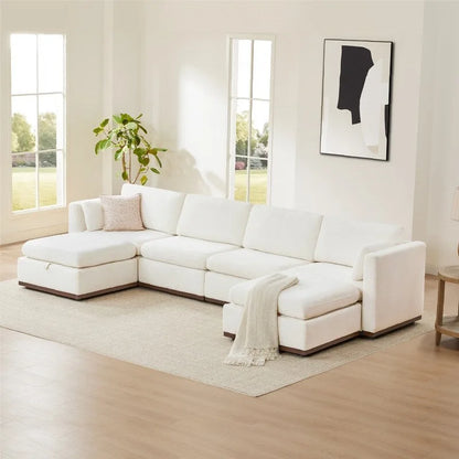 Canapé d'angle modulaire surdimensionné en forme de U Mia, revêtu de tissu et doté d'une base en bois améliorée