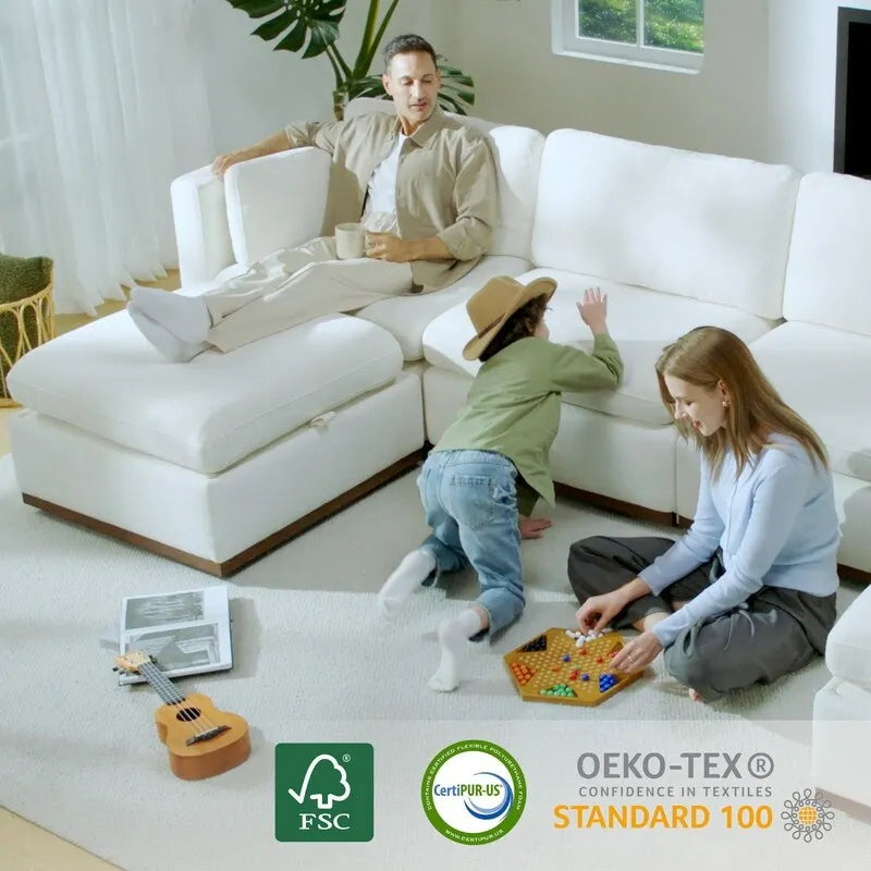 Canapé d'angle modulaire surdimensionné en forme de U Mia, revêtu de tissu et doté d'une base en bois améliorée