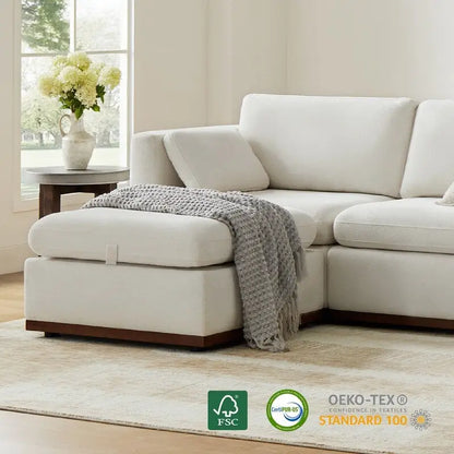 Canapé d'angle modulaire surdimensionné en forme de U Mia, revêtu de tissu et doté d'une base en bois améliorée