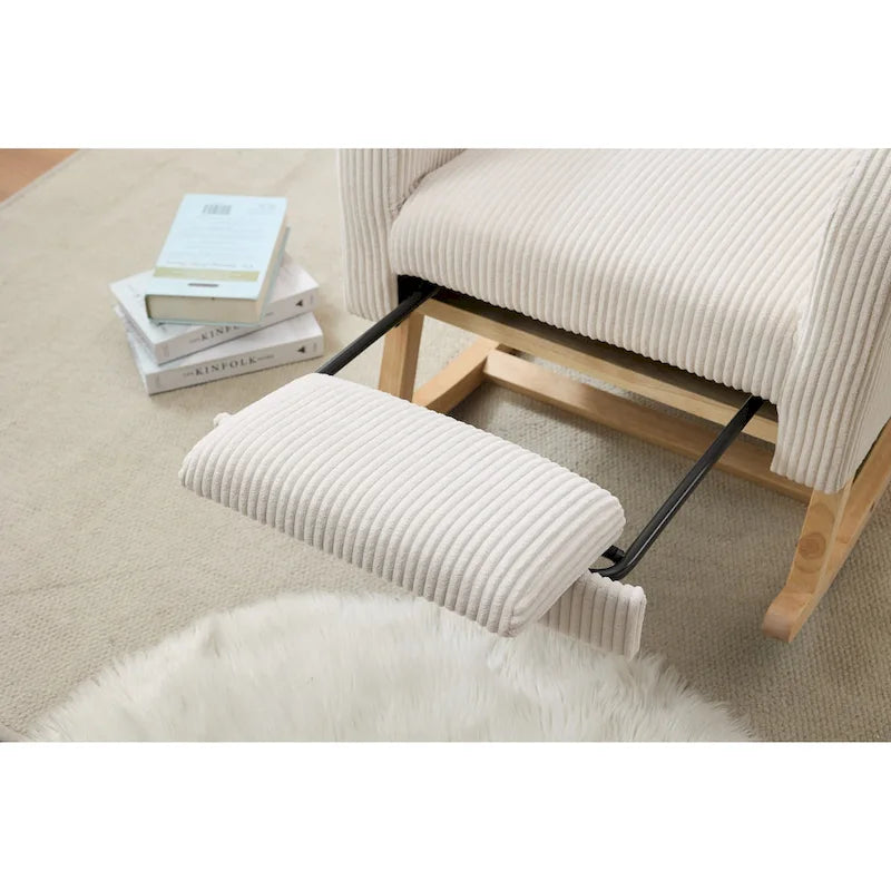 Fauteuil à bascule d'appoint avec pieds en bois massif, fauteuil berçant rembourré pour chambre d'enfant, fauteuil confortable avec poche latérale