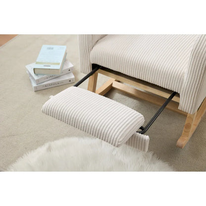 Fauteuil à bascule d'appoint avec pieds en bois massif, fauteuil berçant rembourré pour chambre d'enfant, fauteuil confortable avec poche latérale