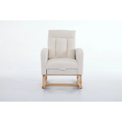 Fauteuil à bascule d'appoint avec pieds en bois massif, fauteuil berçant rembourré pour chambre d'enfant, fauteuil confortable avec poche latérale