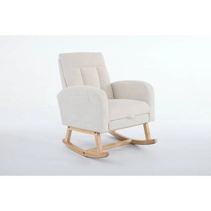 Fauteuil à bascule d'appoint avec pieds en bois massif, fauteuil berçant rembourré pour chambre d'enfant, fauteuil confortable avec poche latérale