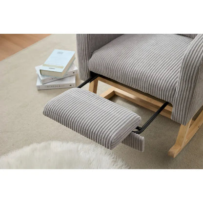 Fauteuil à bascule d'appoint avec pieds en bois massif, fauteuil berçant rembourré pour chambre d'enfant, fauteuil confortable avec poche latérale