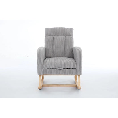 Fauteuil à bascule d'appoint avec pieds en bois massif, fauteuil berçant rembourré pour chambre d'enfant, fauteuil confortable avec poche latérale