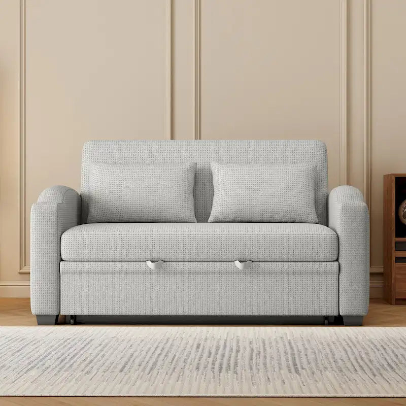 Canapé-lit convertible deux places en chenille avec dossier réglable, ports USB et porte-gobelets