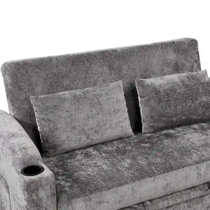 Canapé-lit convertible deux places en chenille avec dossier réglable, ports USB et porte-gobelets