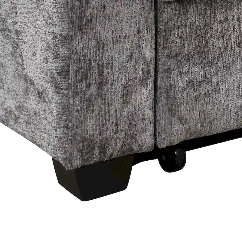 Canapé-lit convertible deux places en chenille avec dossier réglable, ports USB et porte-gobelets