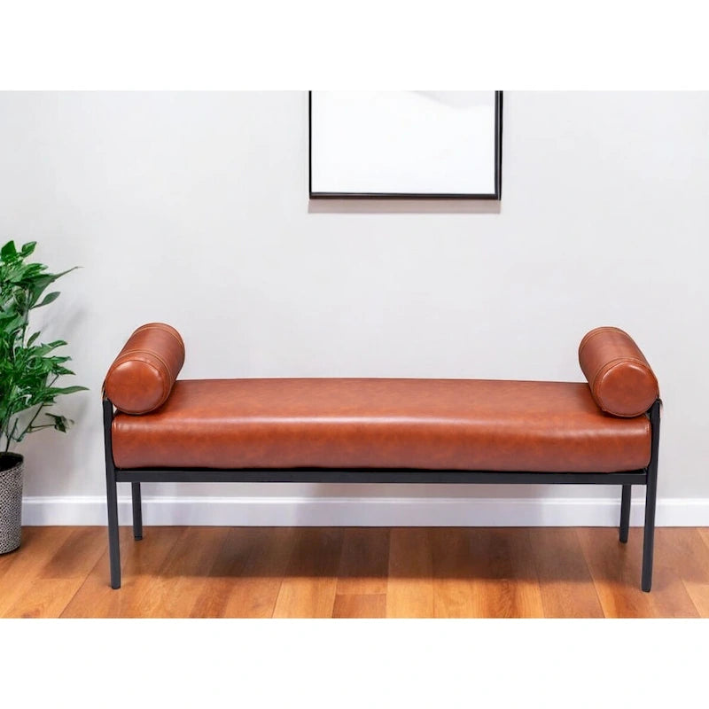 HomeRoots 56 Brown Faux Leather Upholstered Bench - 55.9' X '24.8' X '16.1