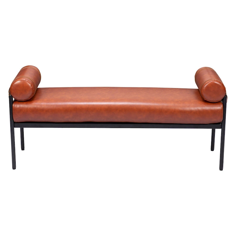 Banc rembourré HomeRoots 56 en similicuir marron - 142 cm x 63 cm x 41 cm