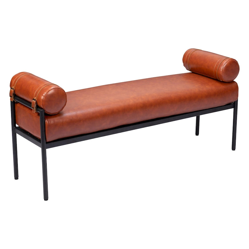 Banc rembourré HomeRoots 56 en similicuir marron - 142 cm x 63 cm x 41 cm