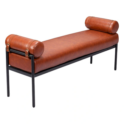 Banc rembourré HomeRoots 56 en similicuir marron - 142 cm x 63 cm x 41 cm