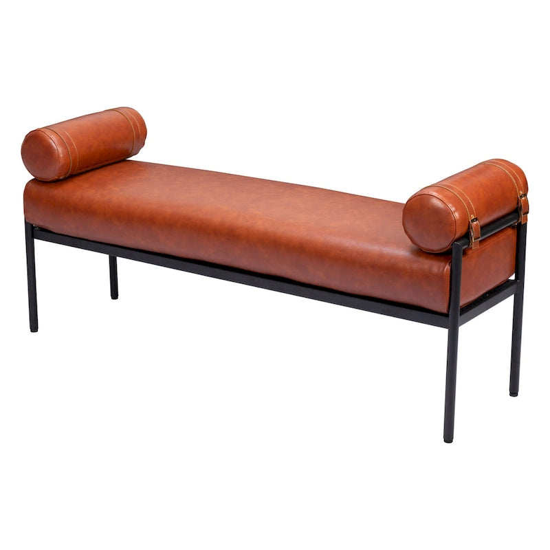 Banc rembourré HomeRoots 56 en similicuir marron - 142 cm x 63 cm x 41 cm