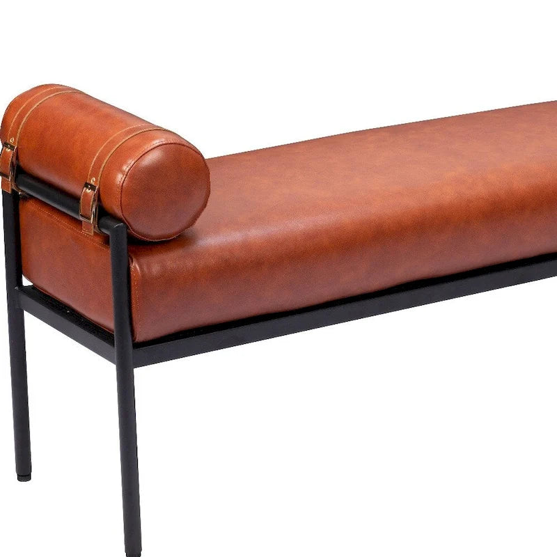 Banc rembourré HomeRoots 56 en similicuir marron - 142 cm x 63 cm x 41 cm