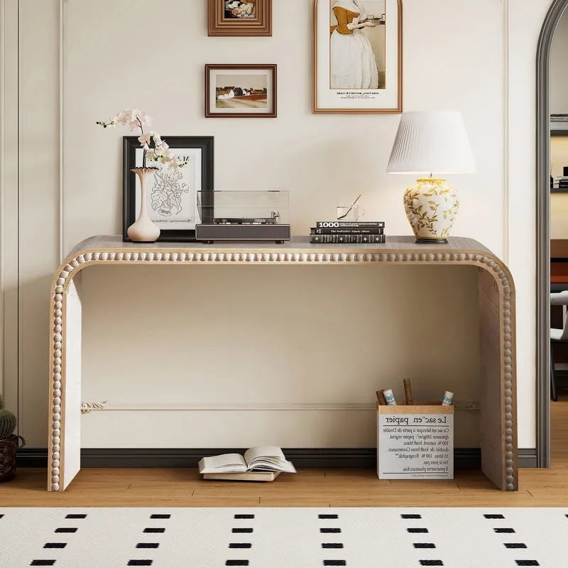 Table d'entrée 59, table incurvée style cascade, console avec perles de bois