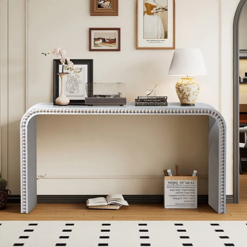 Table d'entrée 59, table incurvée style cascade, console avec perles de bois