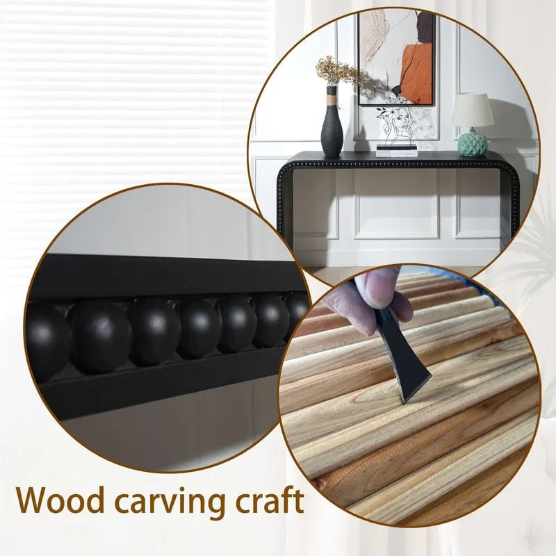 Table d'entrée 59, table incurvée style cascade, console avec perles de bois