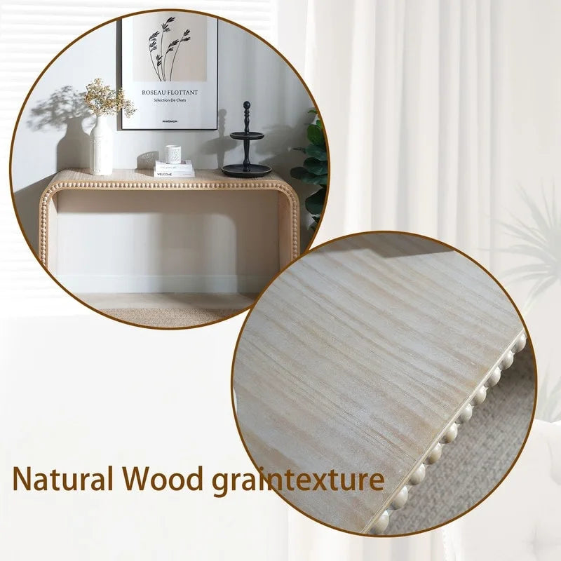 Table d'entrée 59, table incurvée style cascade, console avec perles de bois