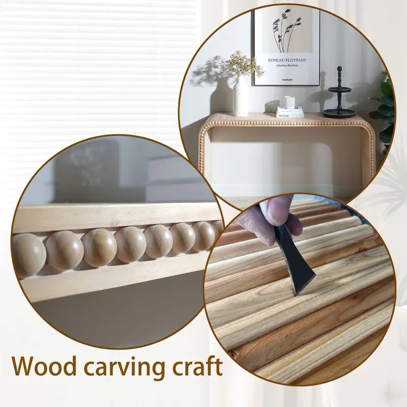 Table d'entrée 59, table incurvée style cascade, console avec perles de bois