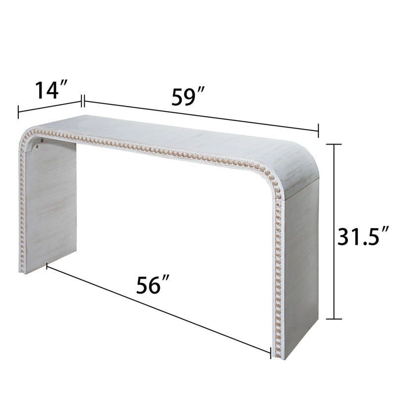 Table d'entrée 59, table incurvée style cascade, console avec perles de bois