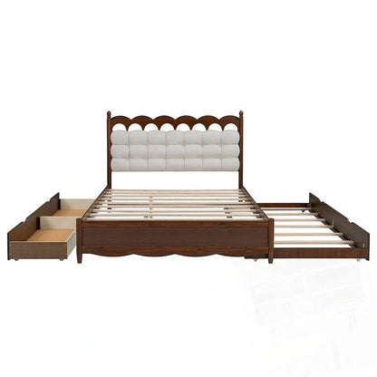 Lit plateforme en bois avec rangement, 2 grands tiroirs et lit gigogne de taille Twin XL