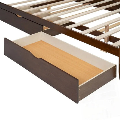 Lit plateforme en bois avec rangement, 2 grands tiroirs et lit gigogne de taille Twin XL